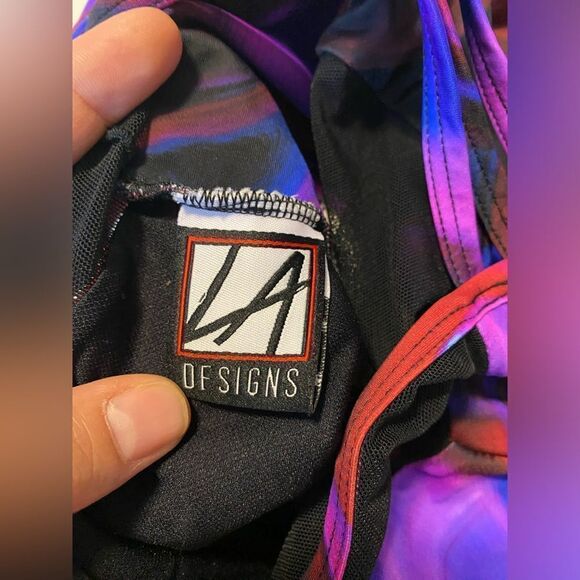 LA dance designs tie dye colorful purple blue OLIVIA LEOTARD mesh cut child LC - Picture 11 of 11